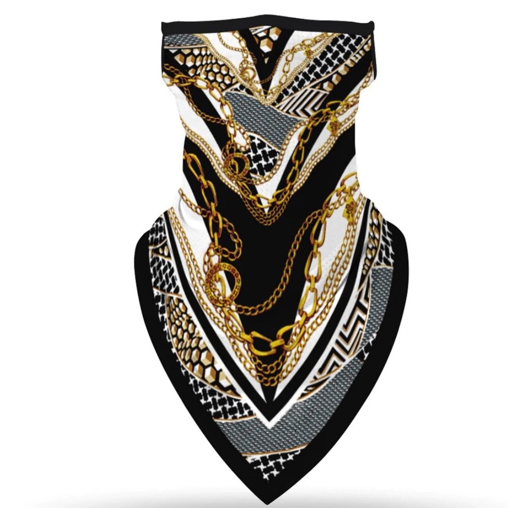 NWT Chic AMRITA SINGH Sexy Chain Print BANDANA MASK Black/White/Gold MEDALLION